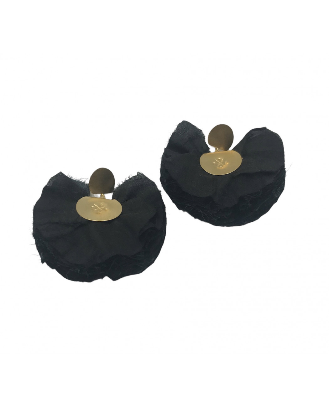 BLACK SILKY FAN EARRINGS