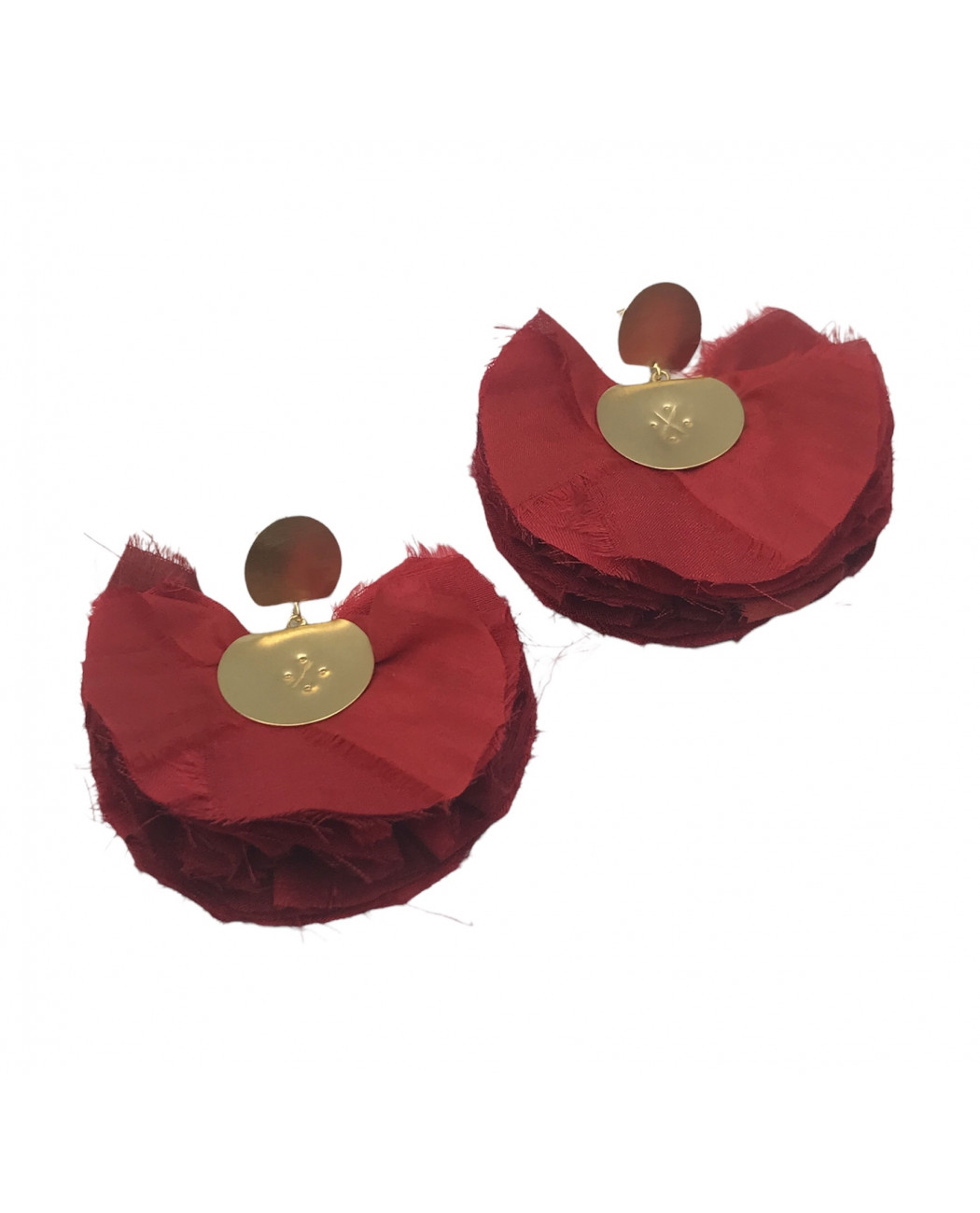 RED SILKY FAN EARRINGS