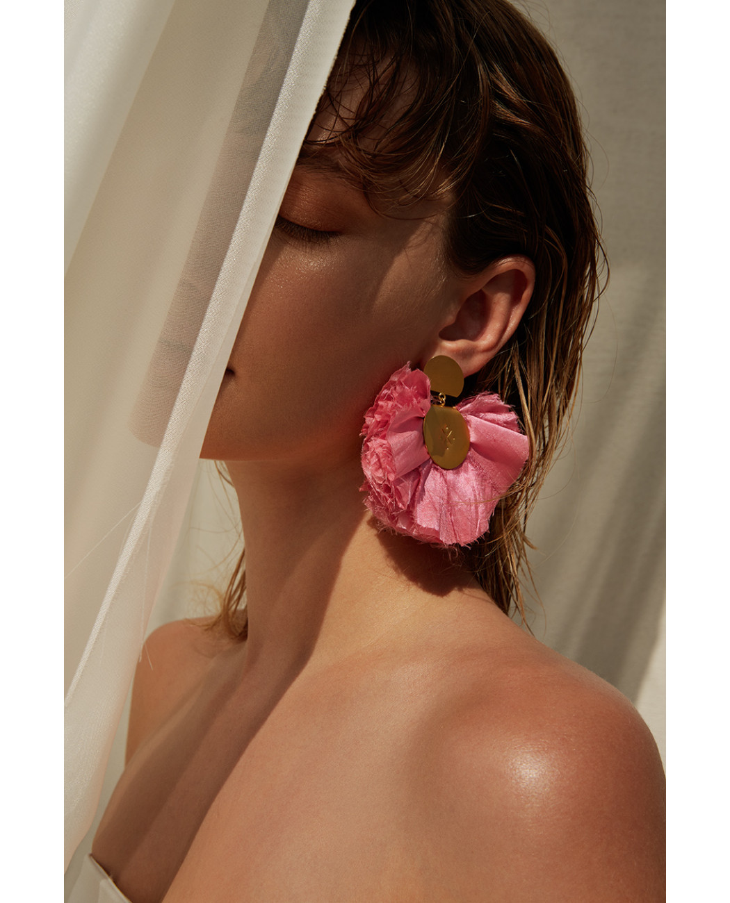 BABY PINK SILKY FAN EARRINGS