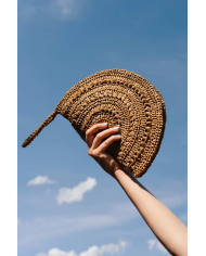 Raffia Moon Clutch in Tan