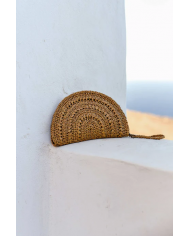 Raffia Moon Clutch in Tan