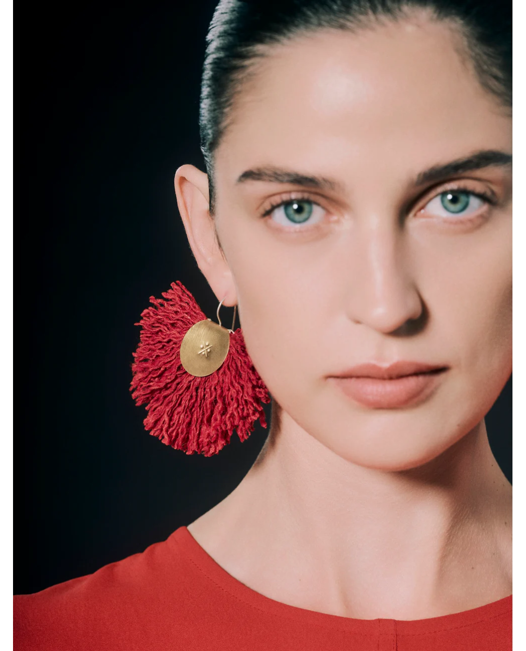 Wool Fan Earrings | Red