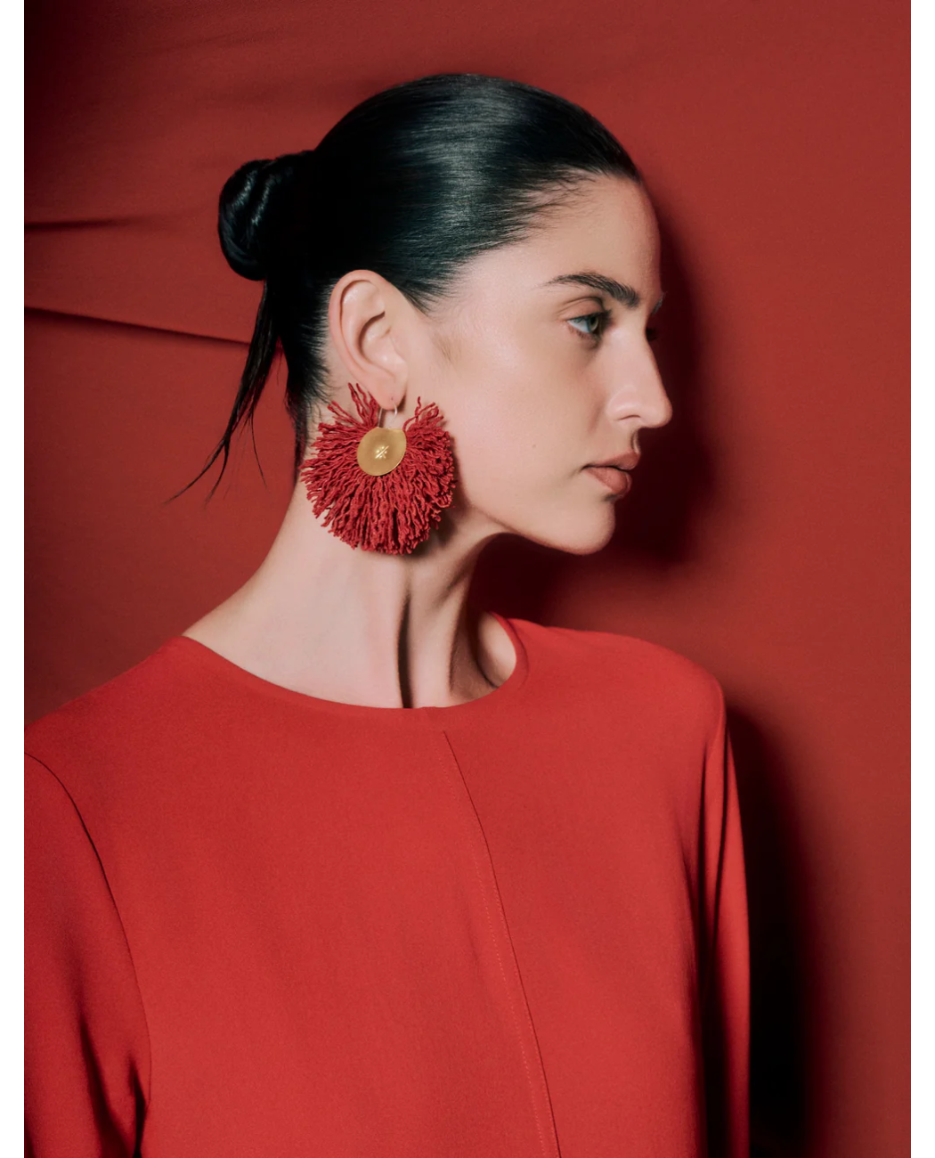 Wool Fan Earrings | Red
